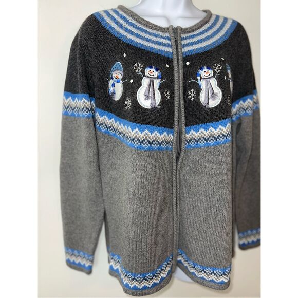 Vintage Fair Isle Snowmen Zip up Gray/Blue LARGE - Picture 4 of 8